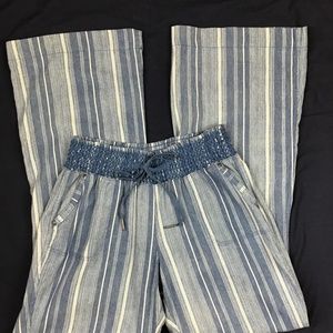 REWASH Blue & white Linen wide leg pants women’s L